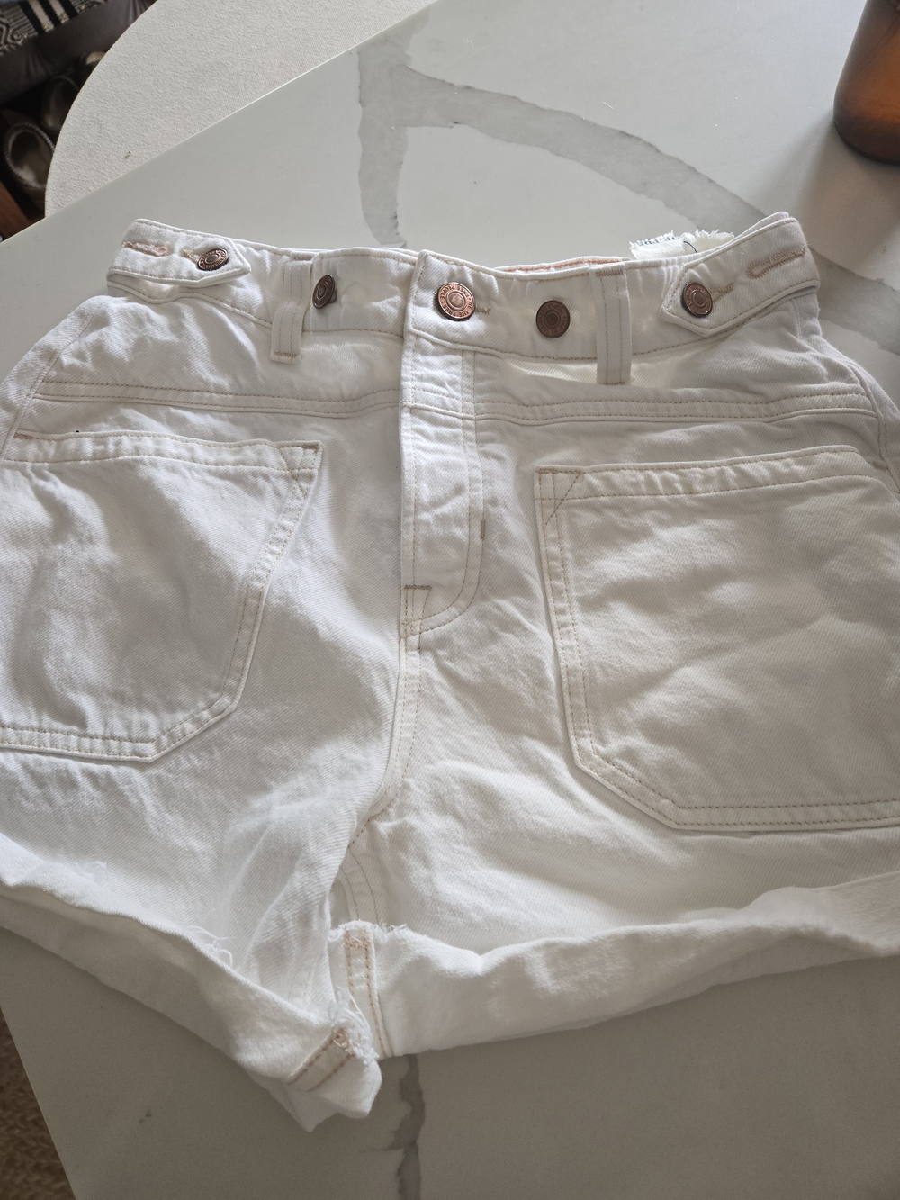 Free People Off White High-Rise Denim Shorts